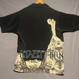 Led Zeppelin Dragonfly Clothing Co Hermit Rock Band Button Up Shirt Black Mens M